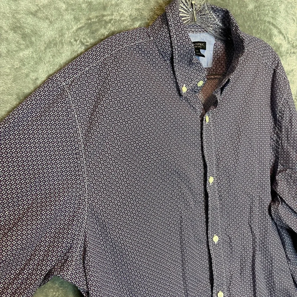 Banana Republic Men Soft Wash Slim Button Down Shirt 2XLT Purple Micro Print